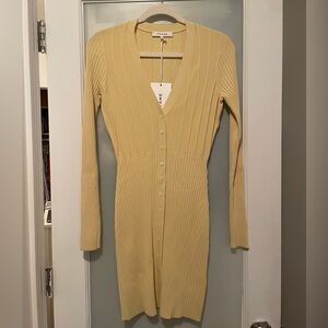 Frame Denim Beige Ribbed Long Sleeve Dress